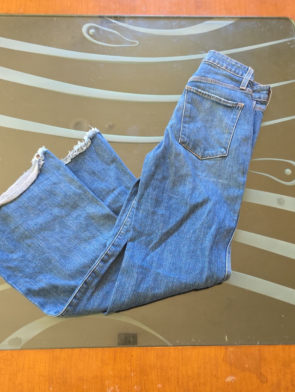 High-Rise Blue Wide-Leg Jeans with Frayed Hem